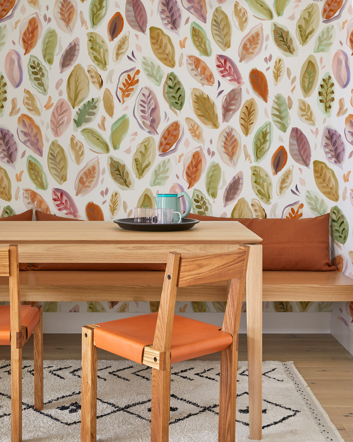 Falling Leaves Wallpaper in Multi Orange/Green