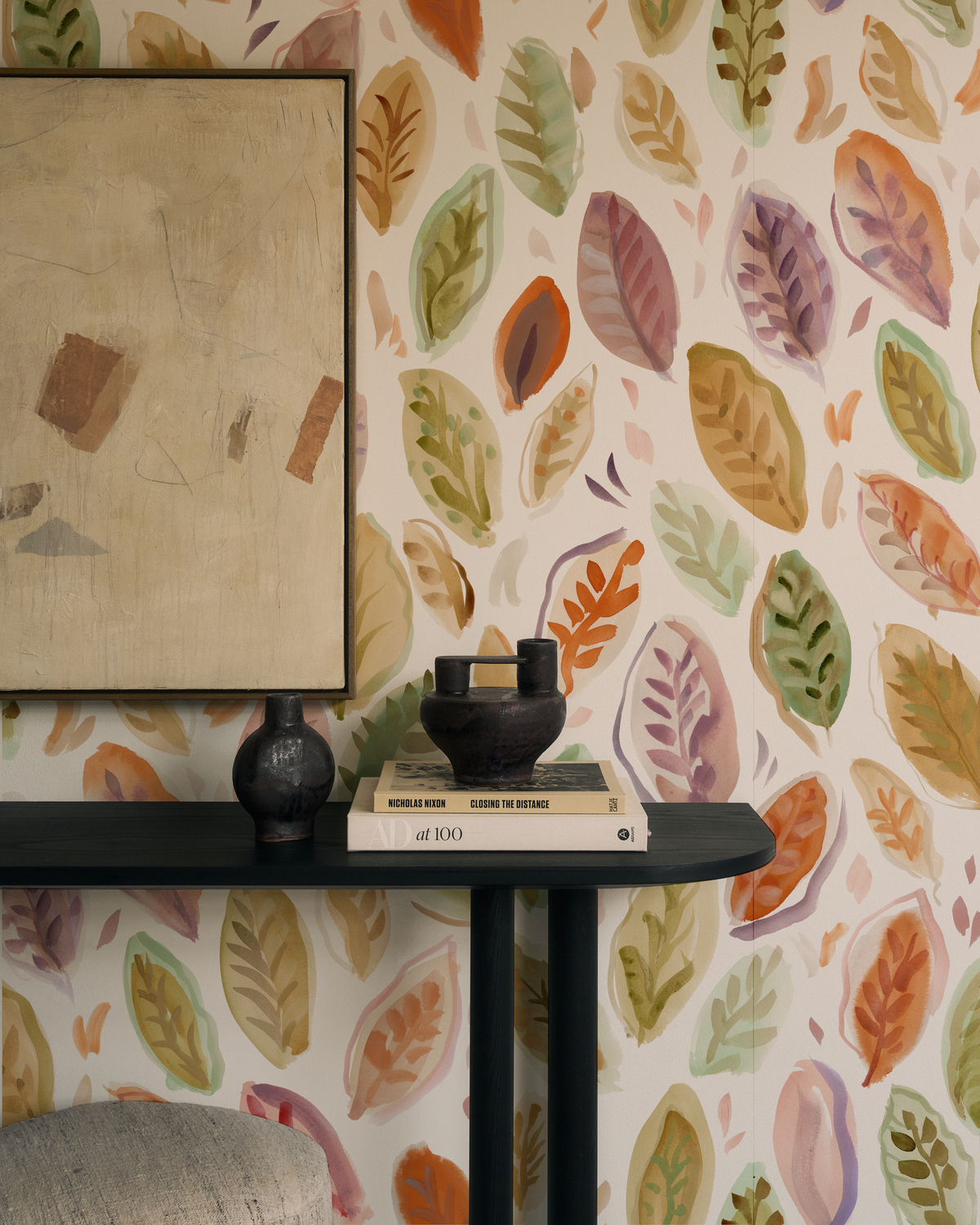 Falling Leaves Wallpaper in Multi Orange/Green