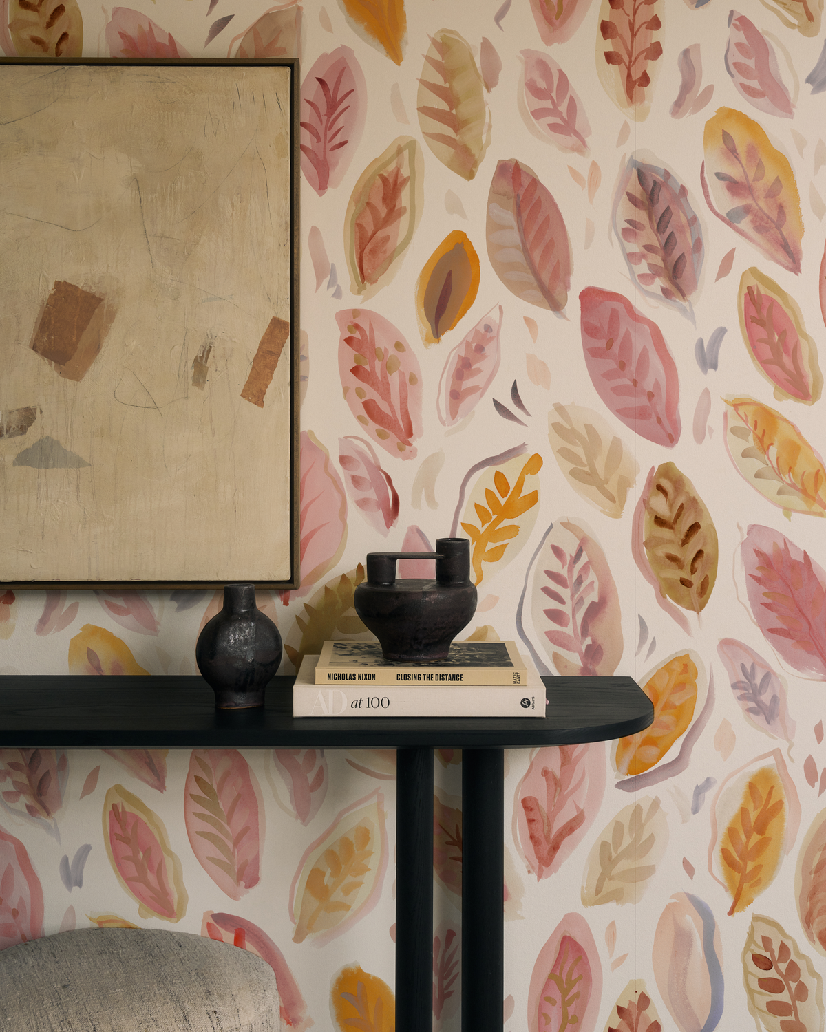 Falling Leaves Wallpaper in Multi Pink