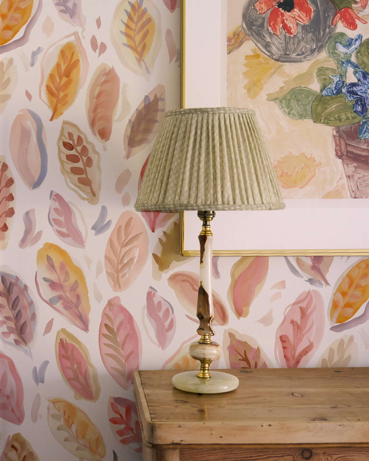 Falling Leaves Wallpaper in Multi Pink