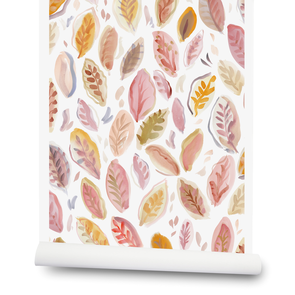 Falling Leaves Wallpaper in Multi Pink