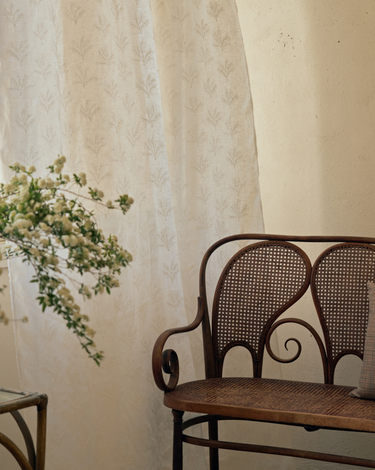 Little Palm Embroidered Fabric in White