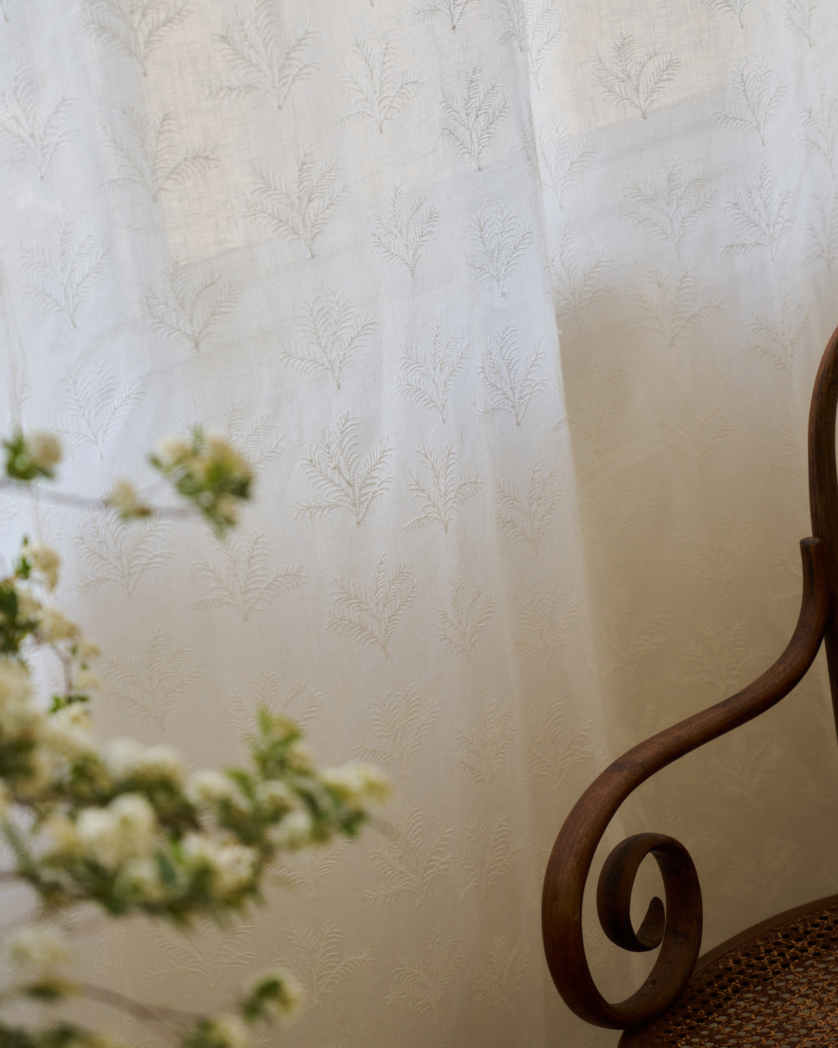 Little Palm Embroidered Fabric in White