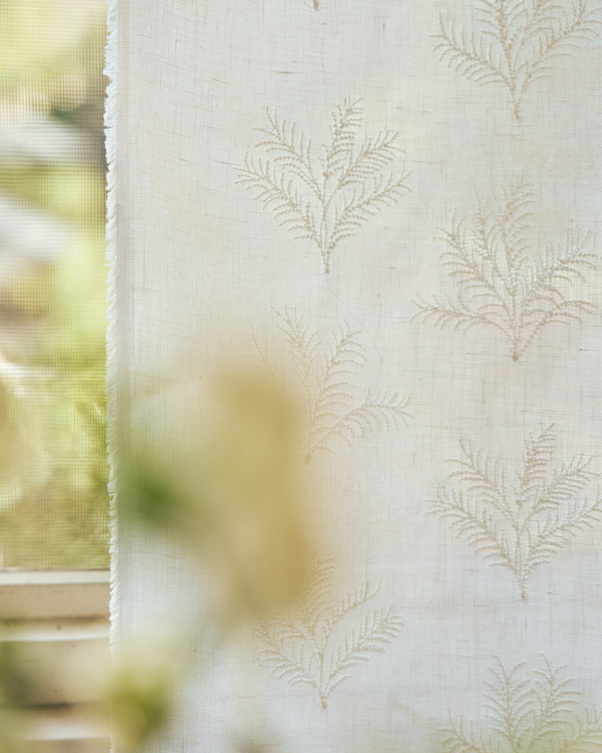 Little Palm Embroidered Fabric in White