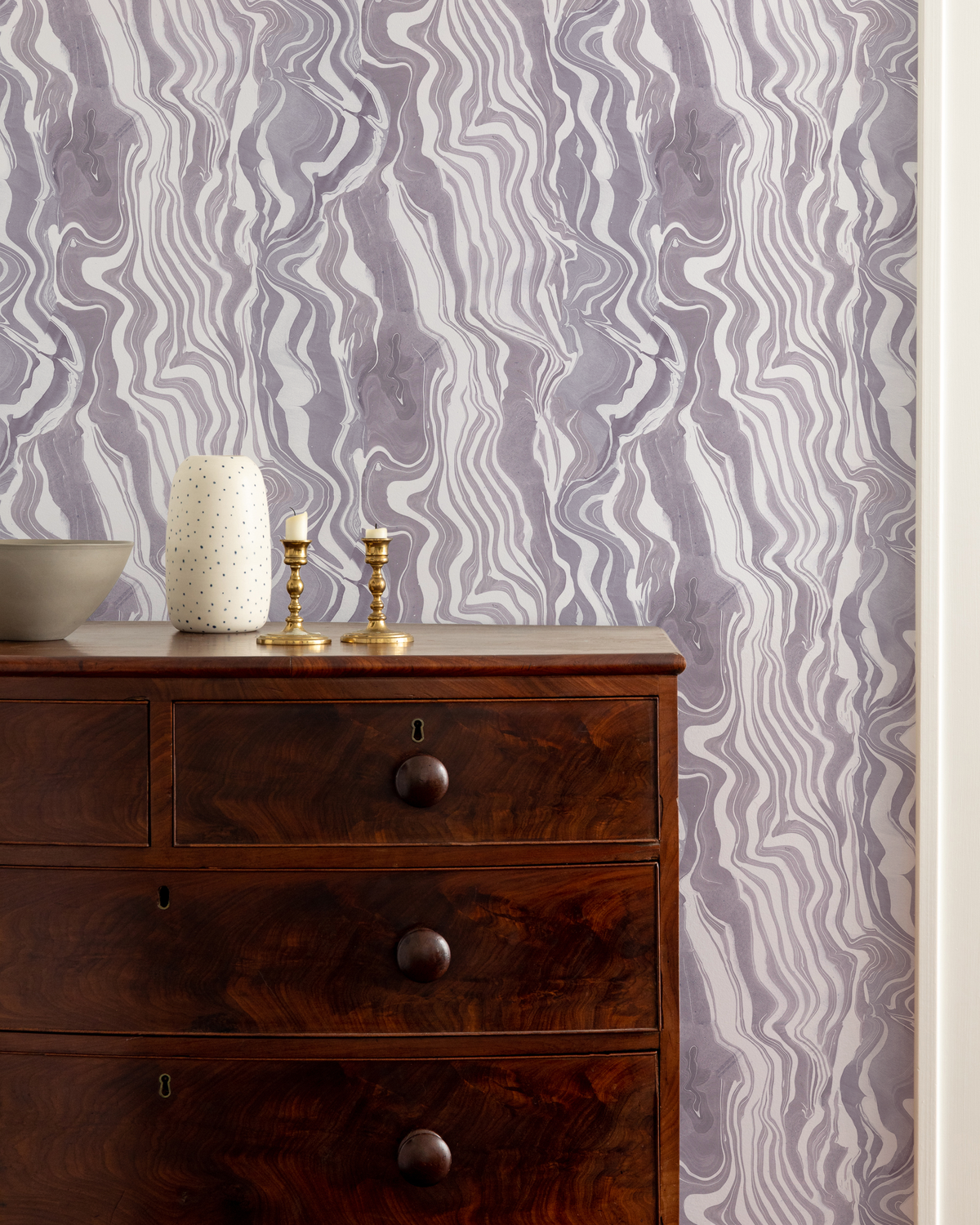 Marbled Stripe Wallpaper in Gray-Lilac