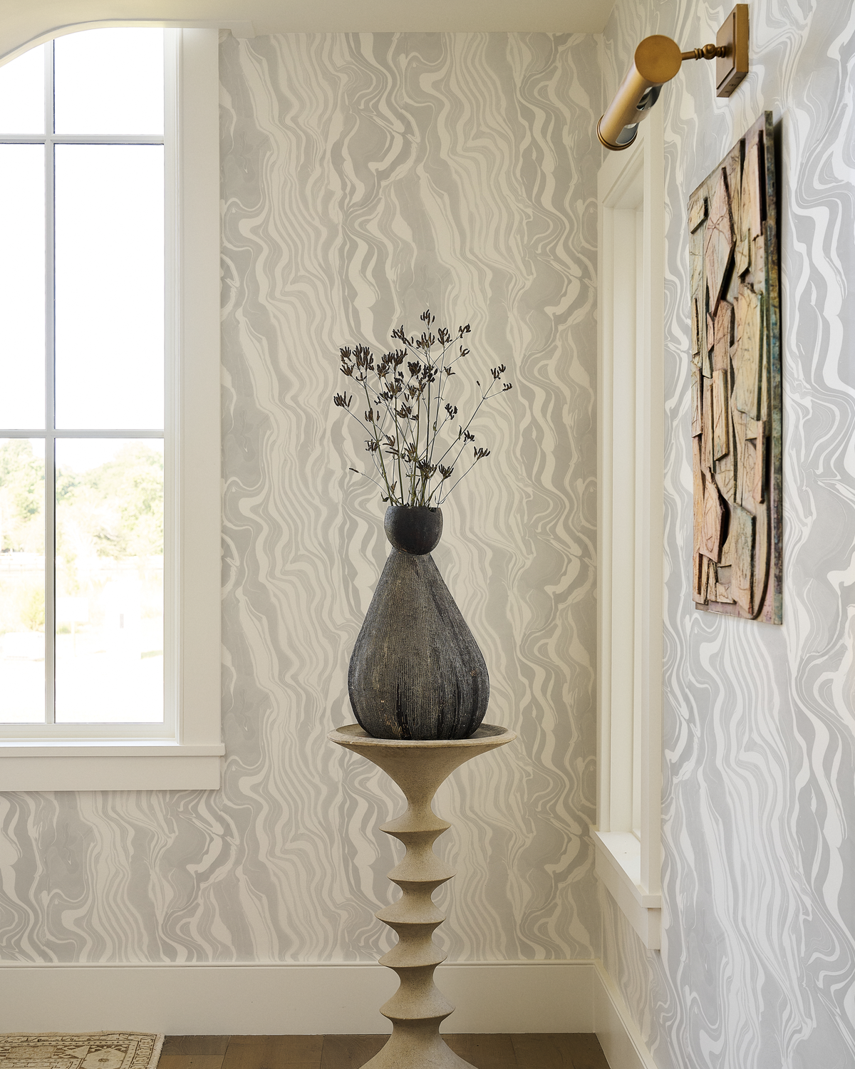 Marbled Stripe Wallpaper in Mist