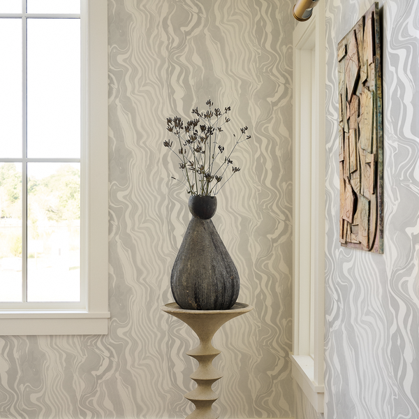 Marbled Stripe Wallpaper in Mist