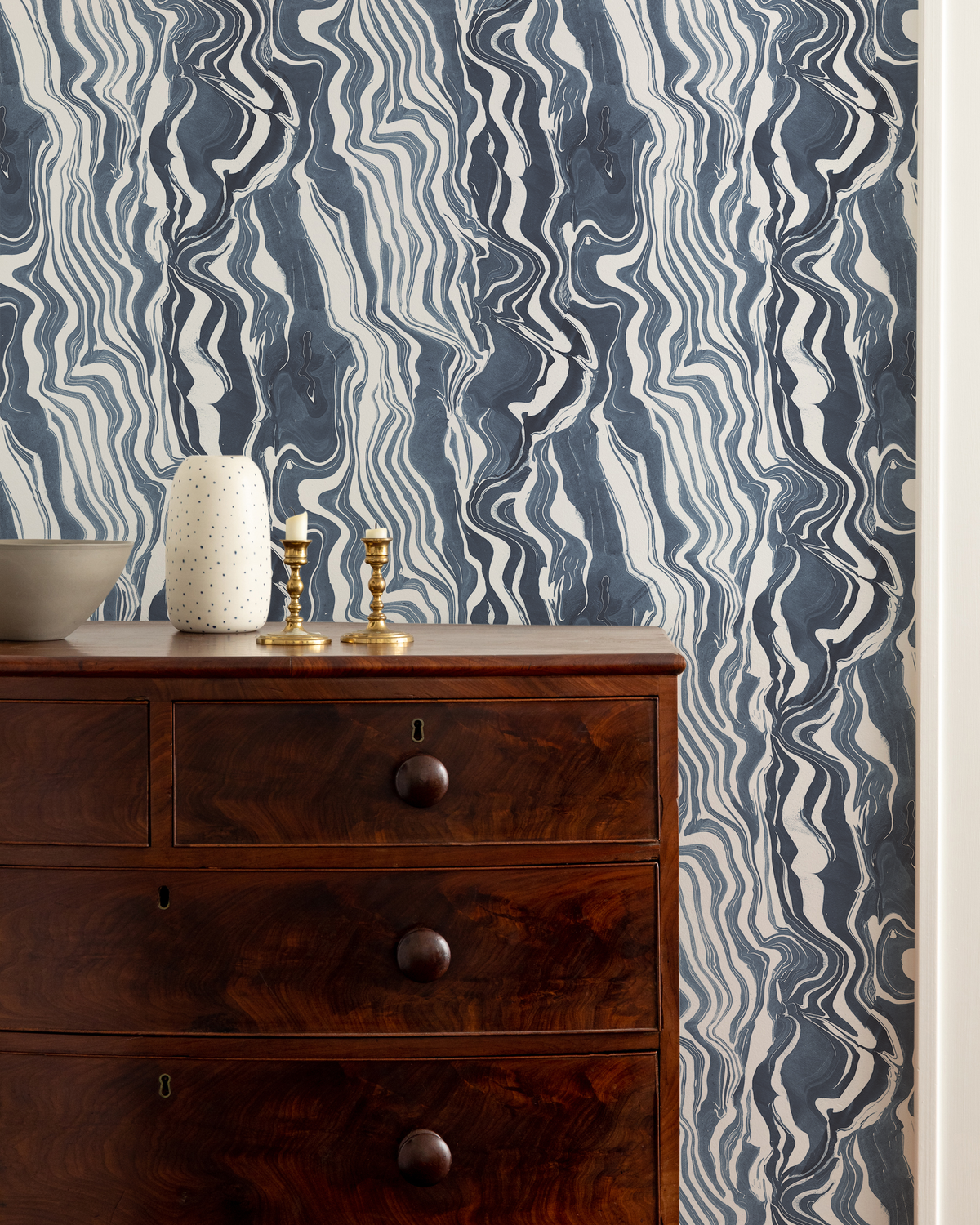 Marbled Stripe Wallpaper in Navy