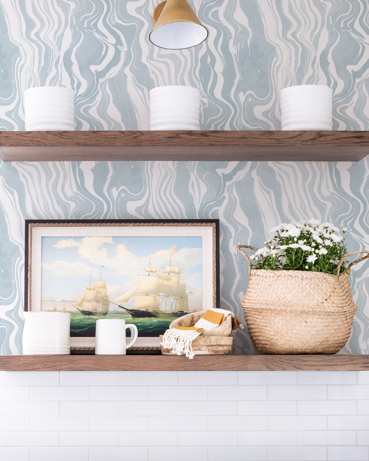 Marbled Stripe Wallpaper in Pale Marine