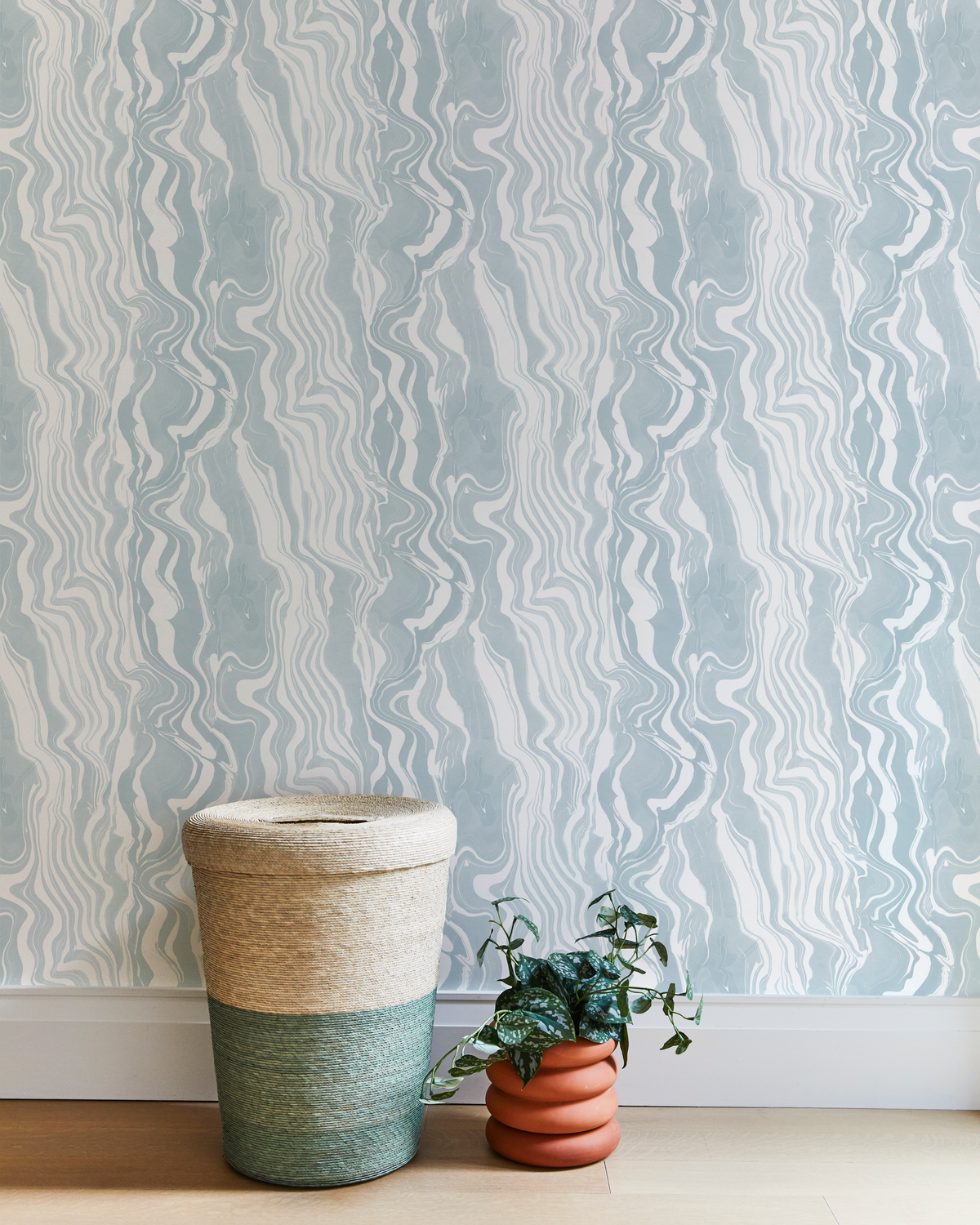 Marbled Stripe Wallpaper in Pale Marine