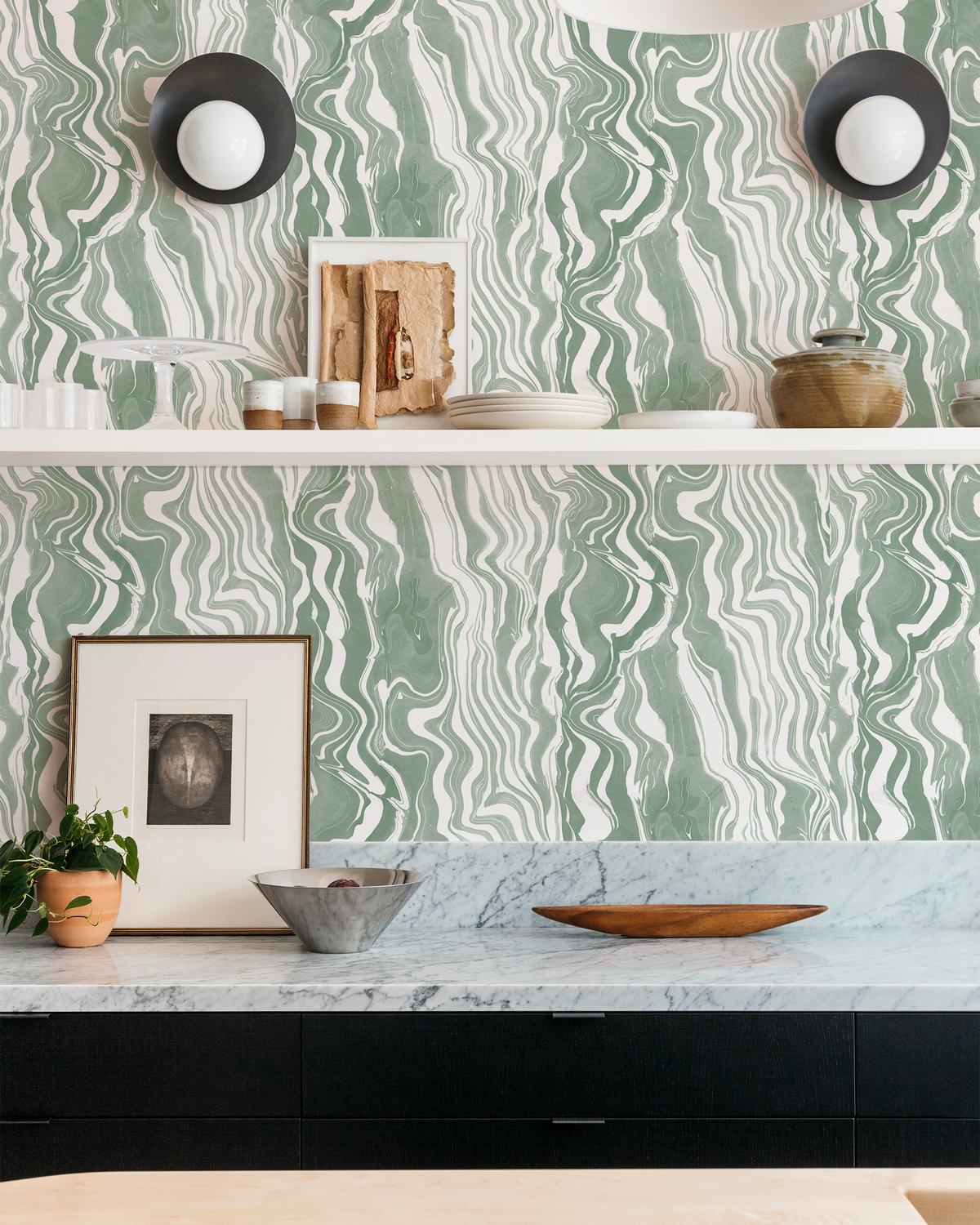 Marbled Stripe Wallpaper in Green