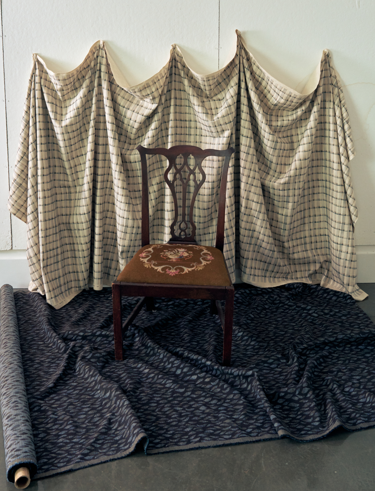 Mason Plaid Fabric in Natural/Gray
