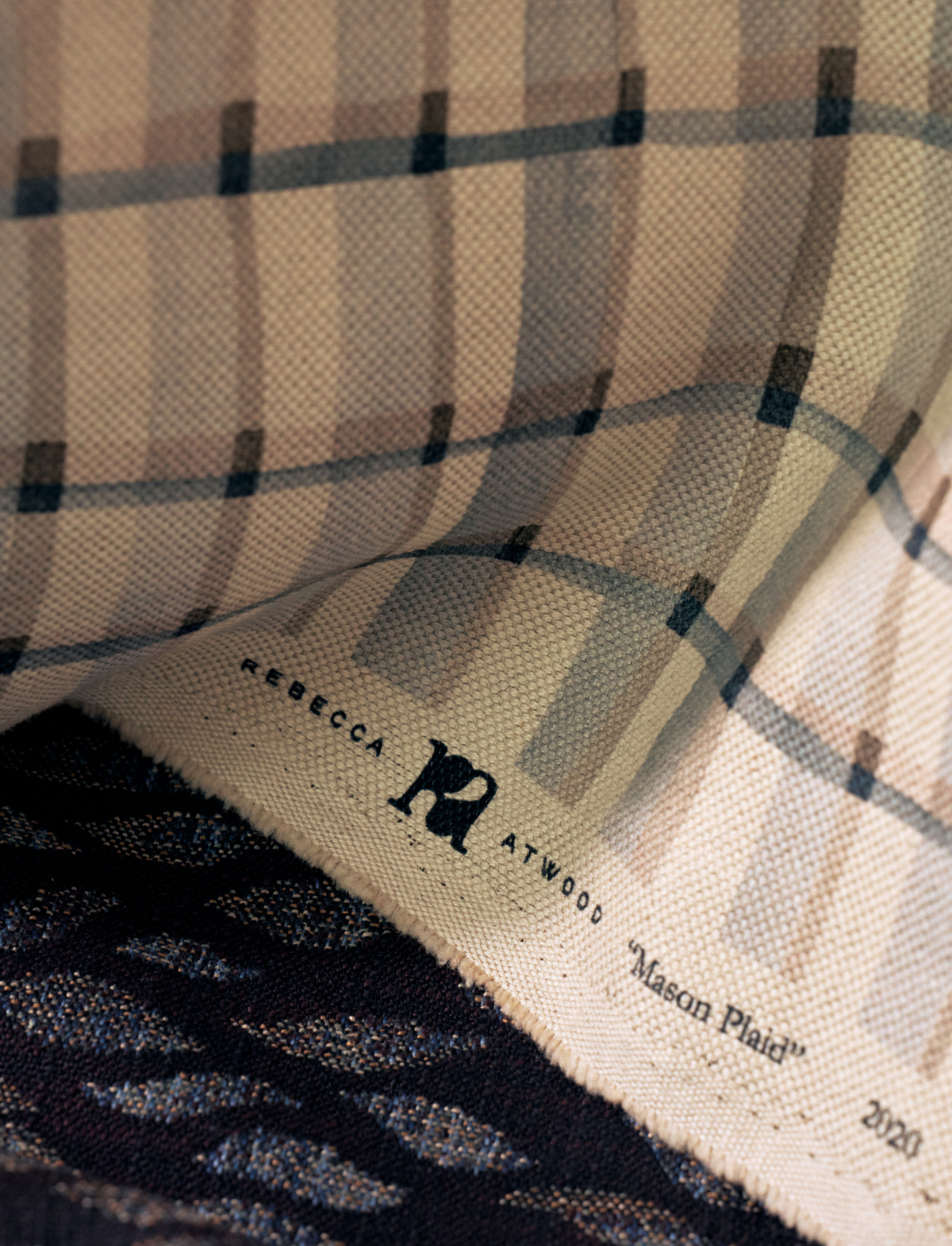 Mason Plaid Fabric in Natural/Gray