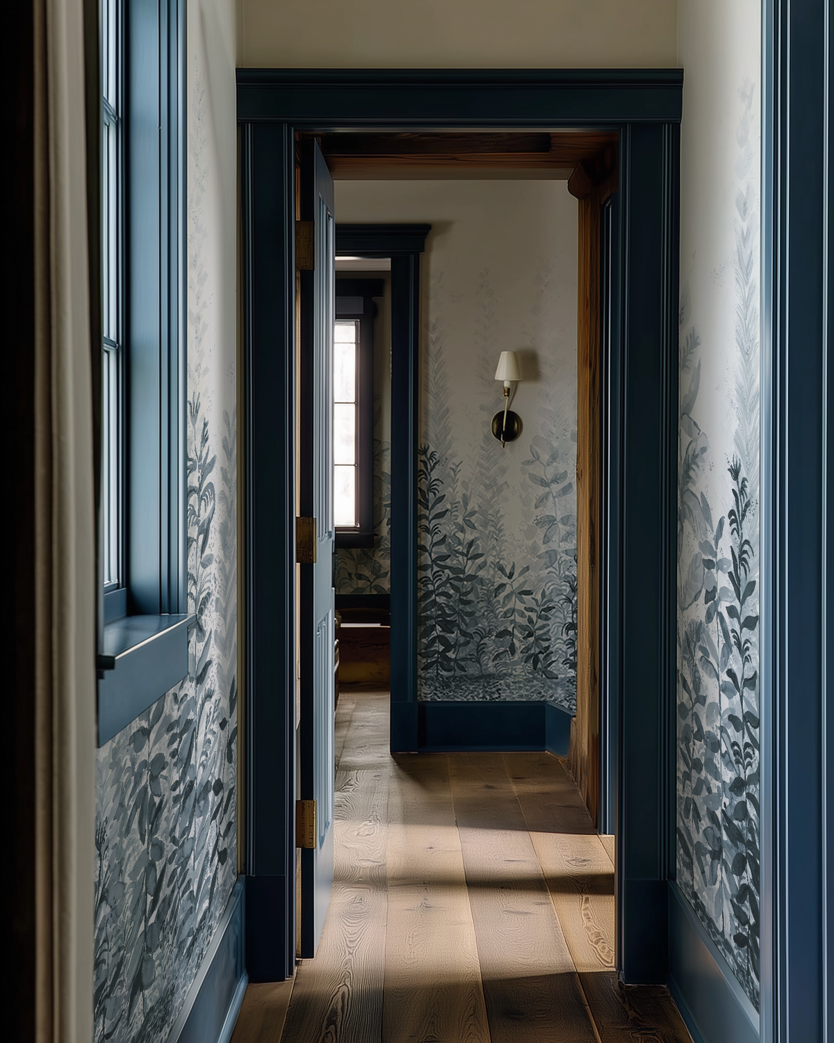 Misty Morning Mural in Dark Blue