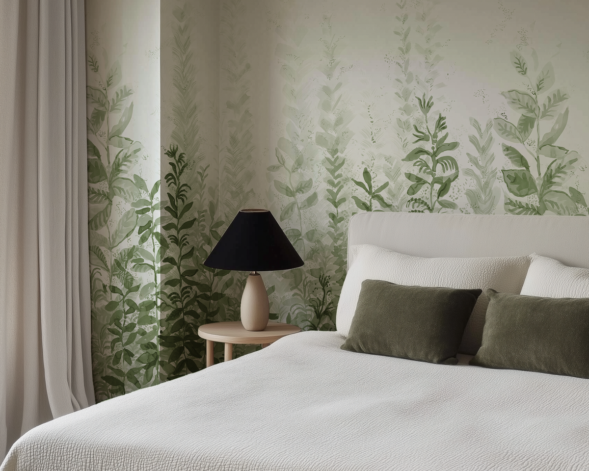 Misty Morning Mural in Dark Green