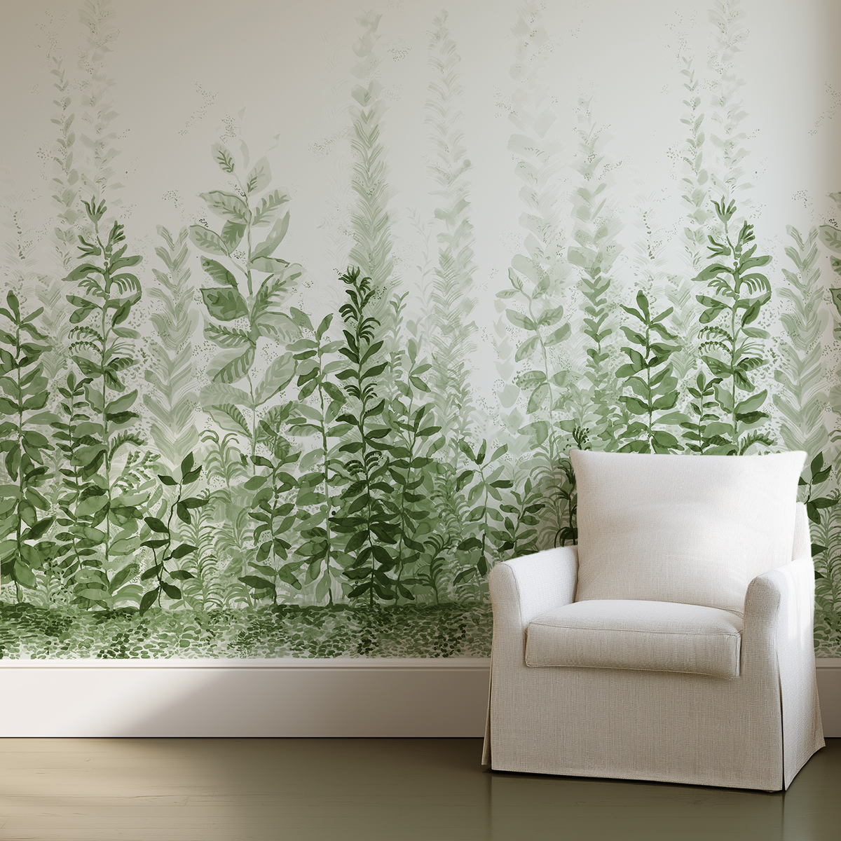 Misty Morning Mural in Dark Green