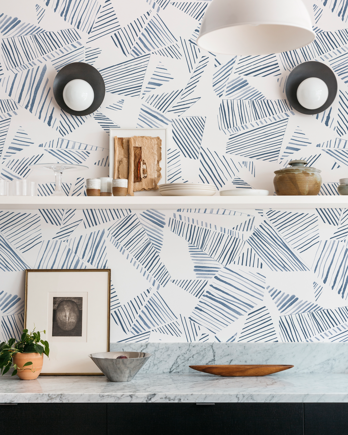 Mixed Stripe Wallpaper in Blue-Slate