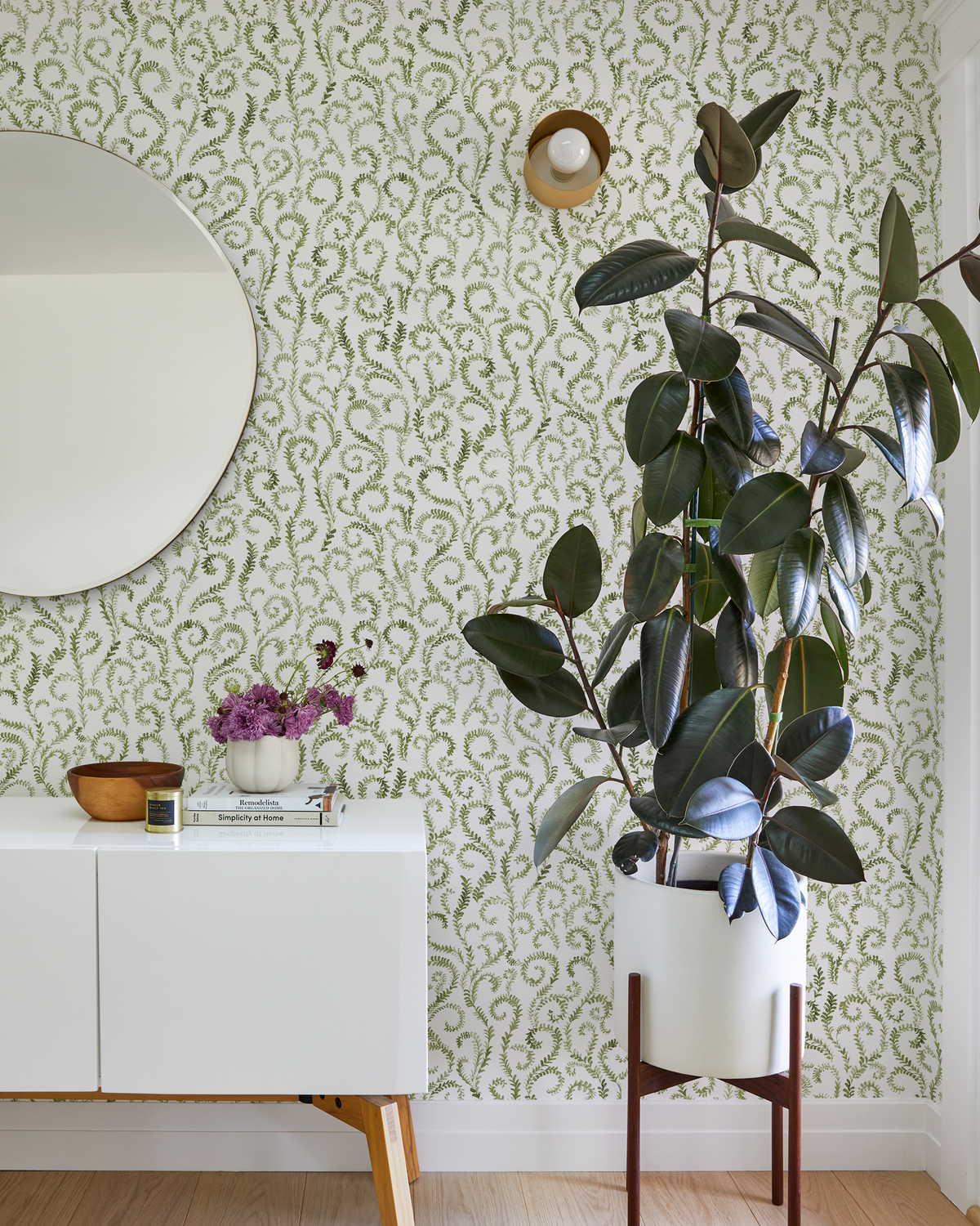 Painted Curling Vines Wallpaper in Green