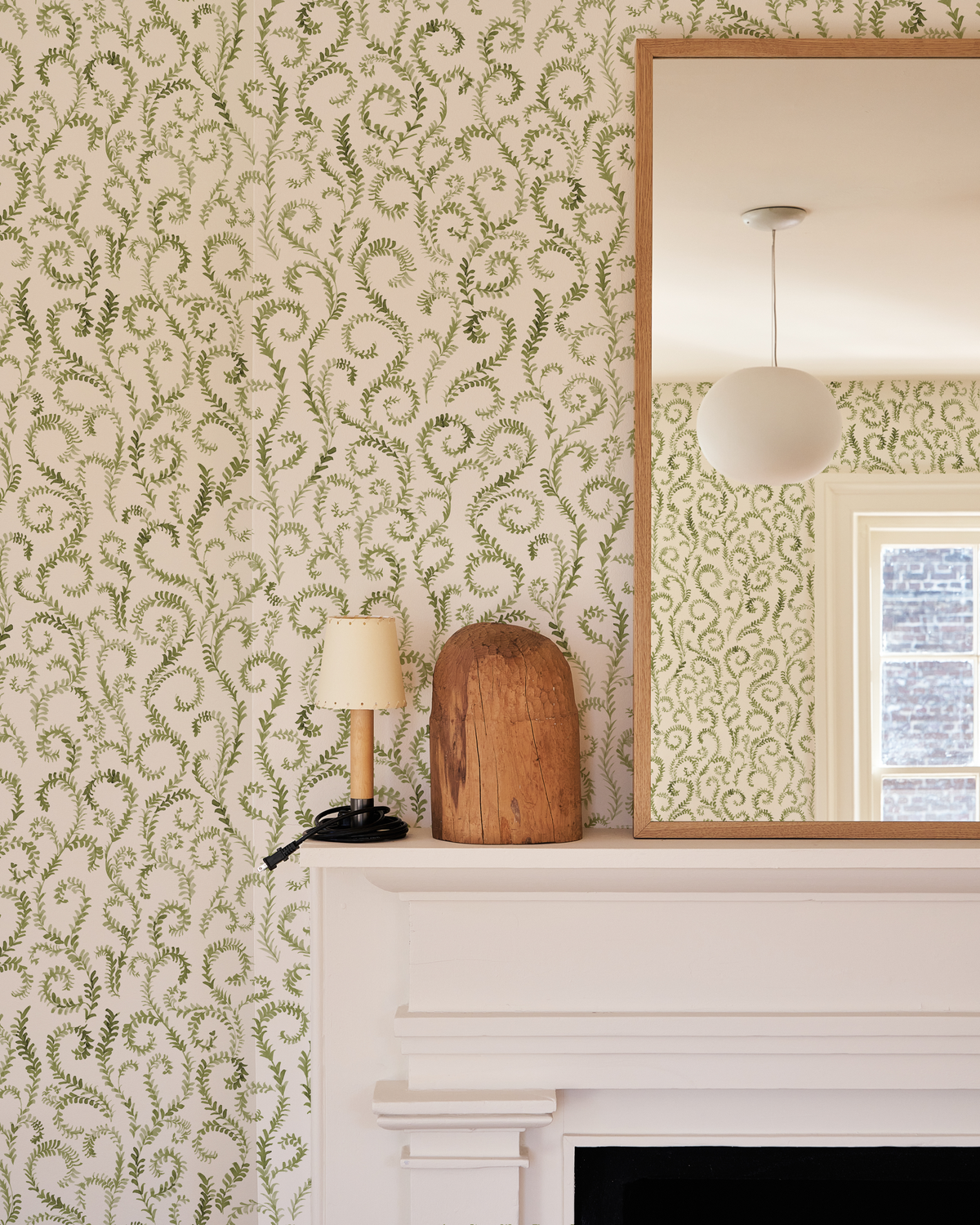 Painted Curling Vines Wallpaper in Green