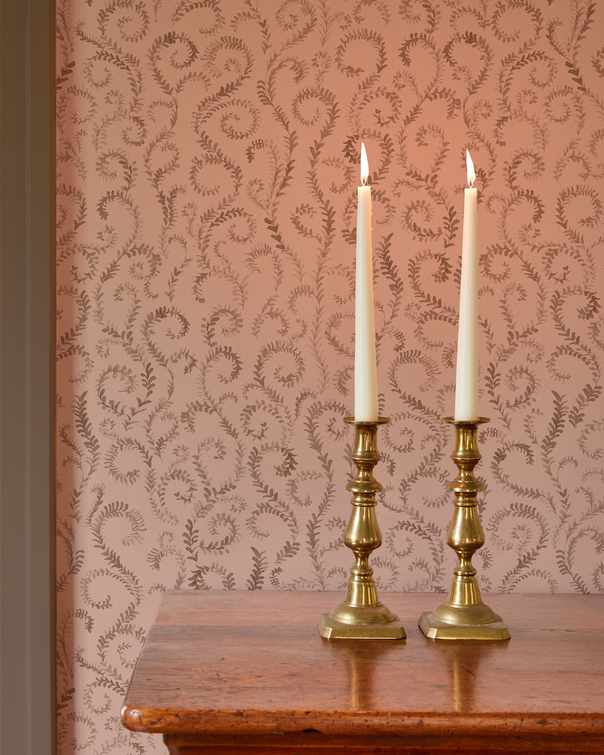 Painted Curling Vines Wallpaper in Pink Clay