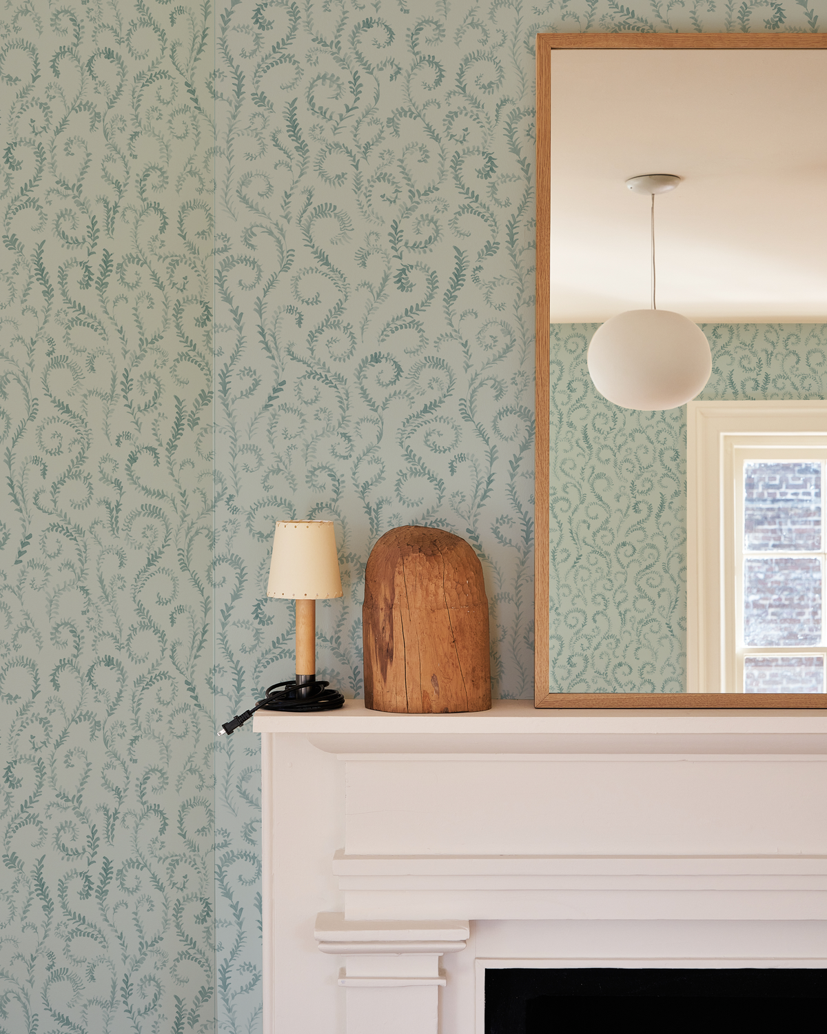 Painted Curling Vines Wallpaper in Sea Glass