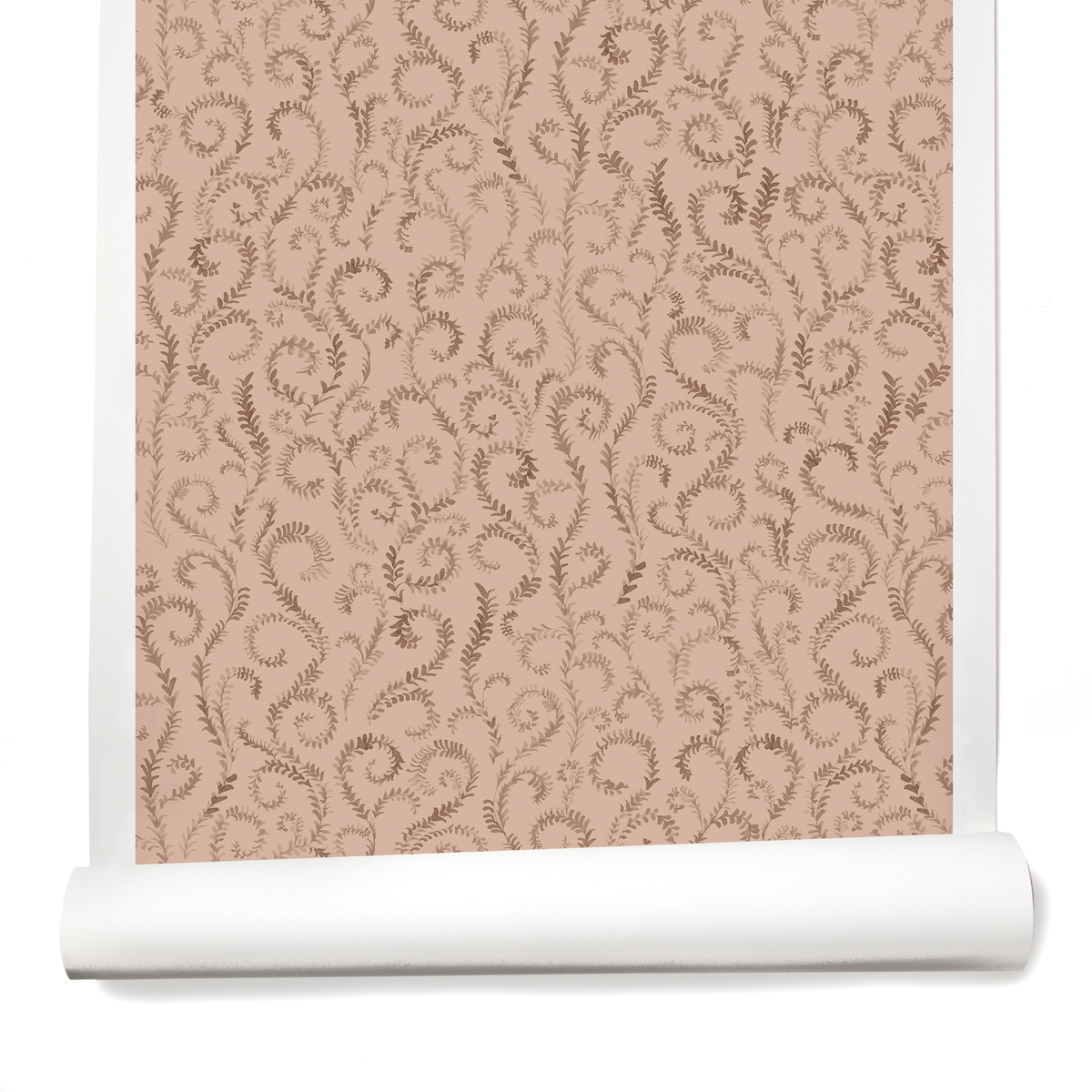 Painted Curling Vines Wallpaper in Pink Clay