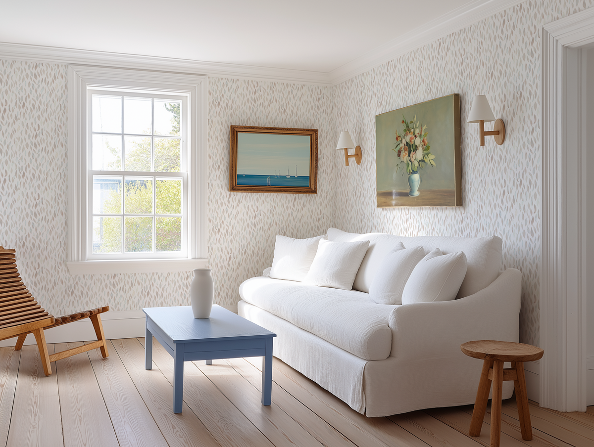 Petals Wallpaper in Taupe-Blue