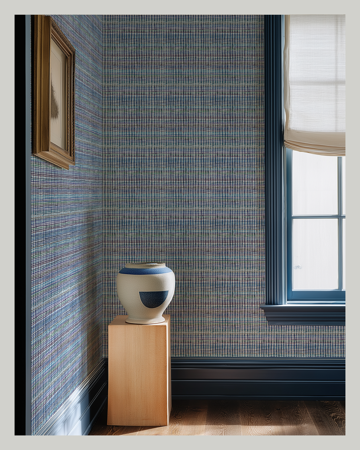 Picnic Wallpaper in Multi-Dark Blue