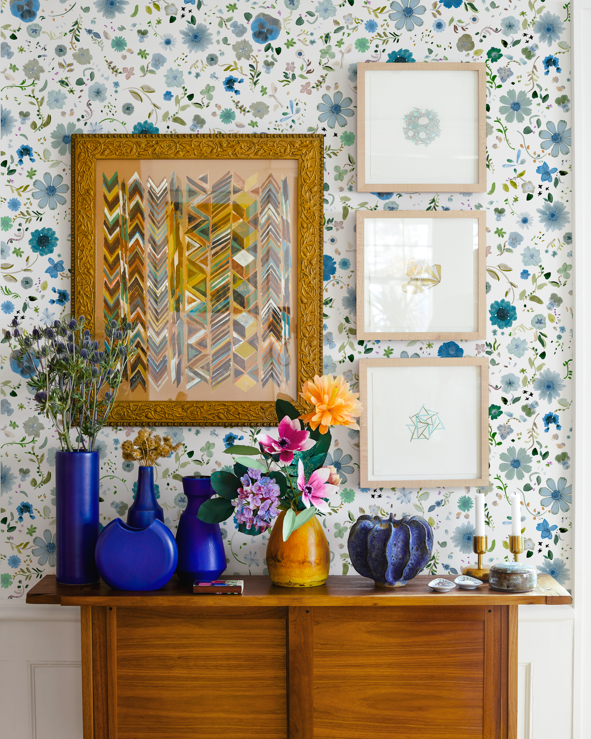 Pressed Flowers Wallpaper in Blue/Green