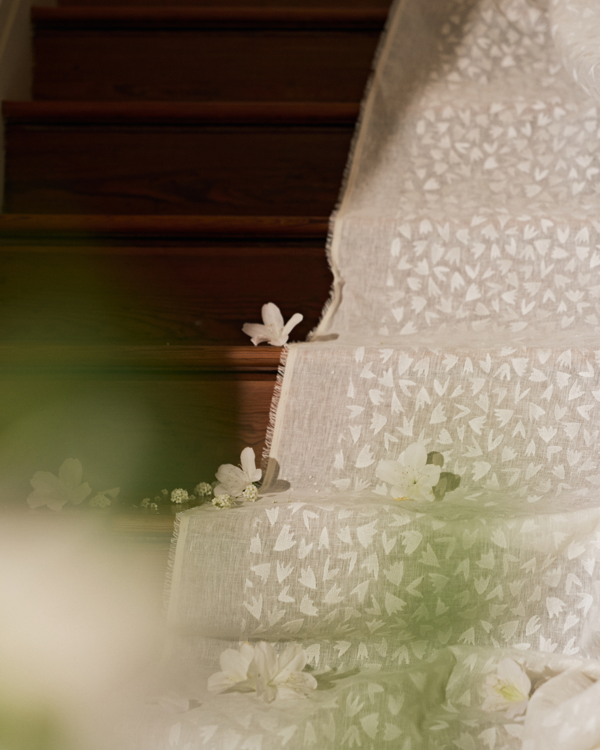 Scattered Foliage Embroidered Fabric in White