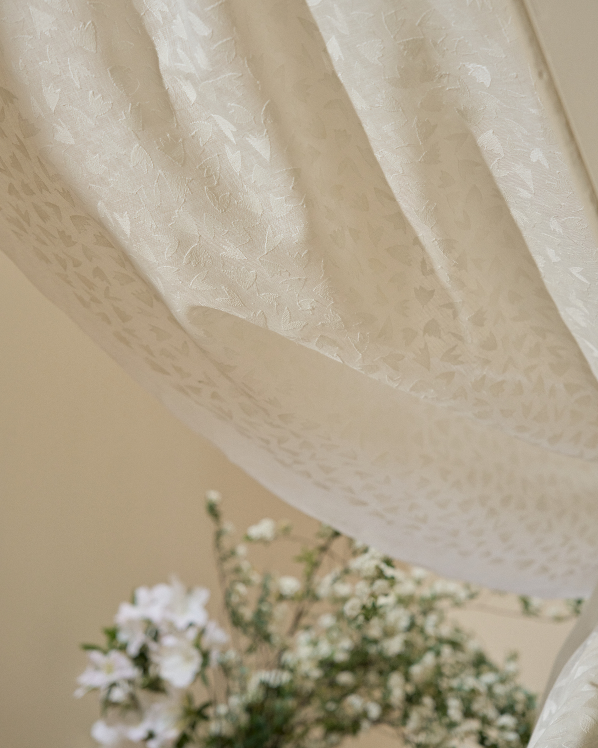 Scattered Foliage Embroidered Fabric in White