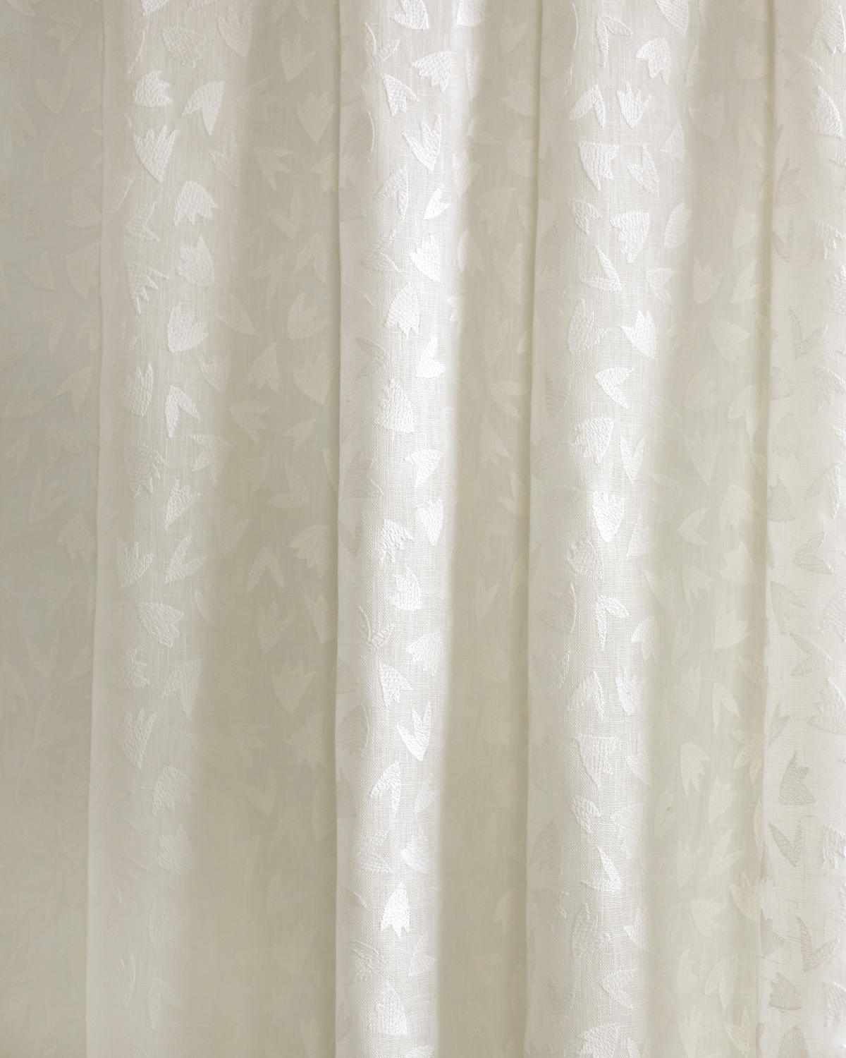 Scattered Foliage Embroidered Fabric in White