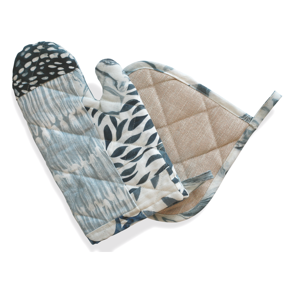 Oven Mitt + Potholder Set in Ocean Blues