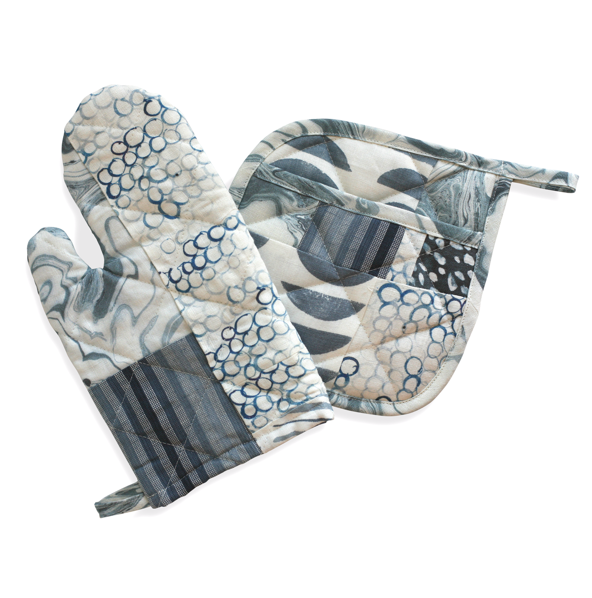 Oven Mitt + Potholder Set in Ocean Blues