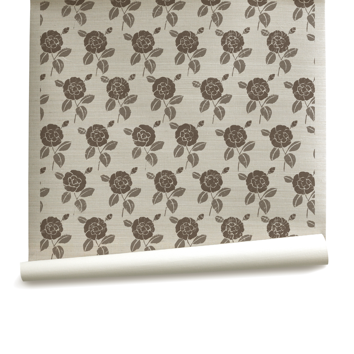 Stenciled Camellia Wallpaper in Brown