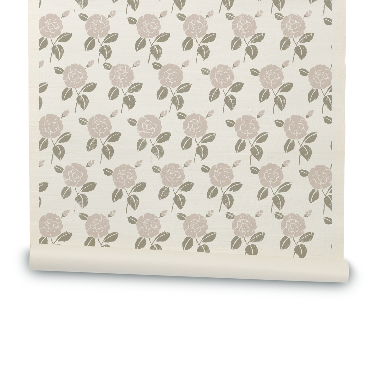 Stenciled Camellia Wallpaper in Blush