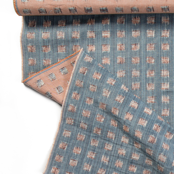 Gridded Ikat Fabric in Blue Pink