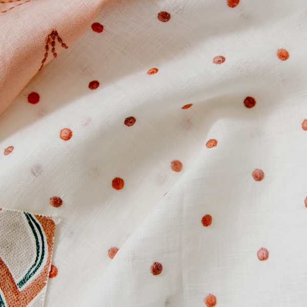 Embroidered Dots Sheer Fabric in Ivory/Rose