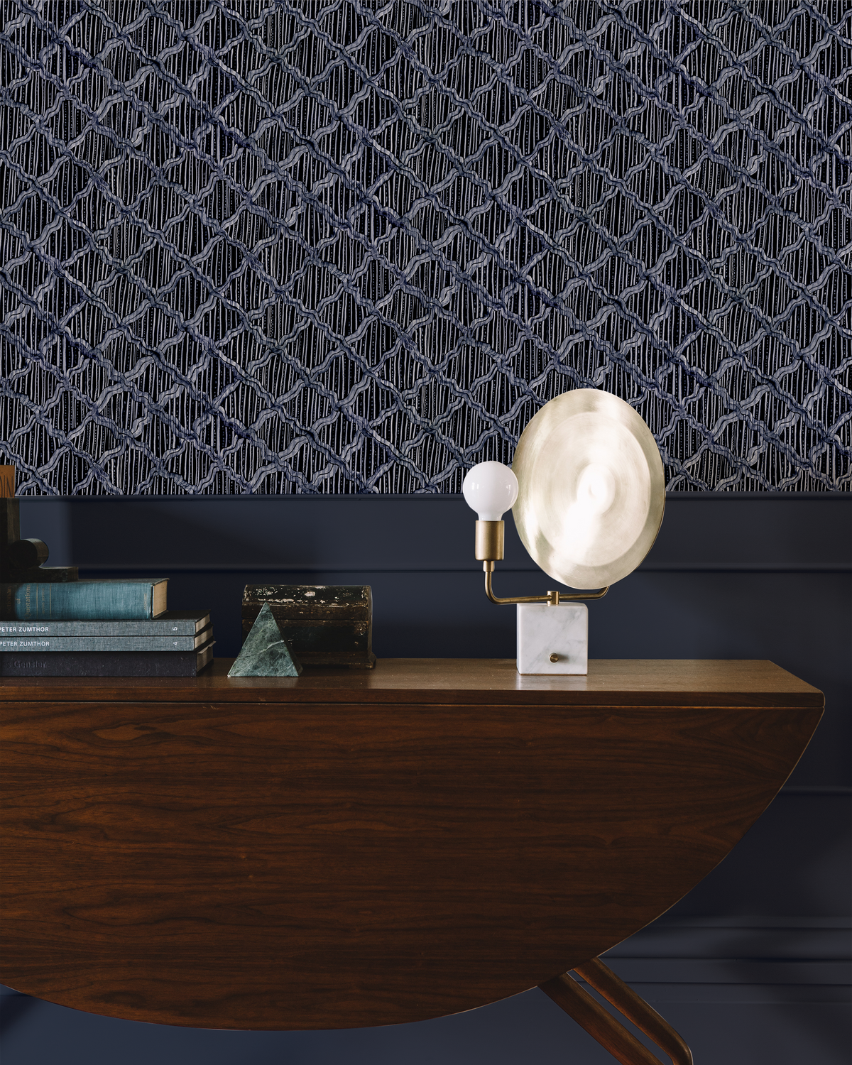 Carved Ogee Wallpaper in Midnight Blue