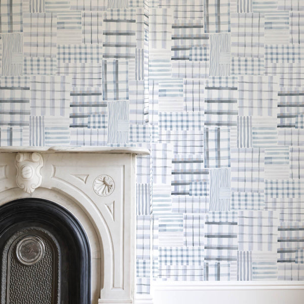Patchwork Plaid Wallpaper in Multi Gray