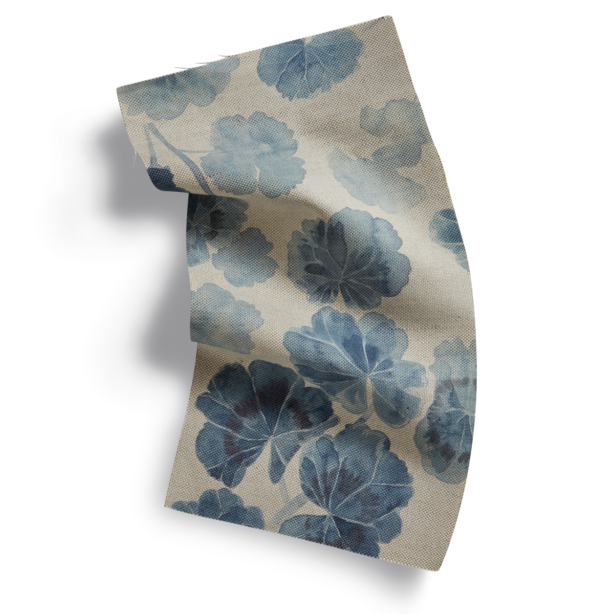 Geraniums Fabric in Blue/Natural