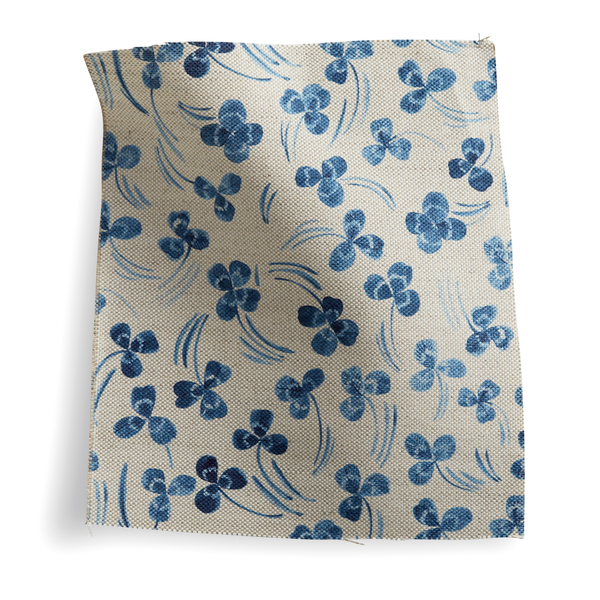 Clovers Fabric in Blue/Oatmeal