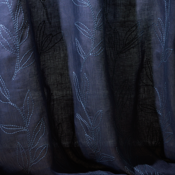 Linear Stem Sheer Fabric in Washed Navy