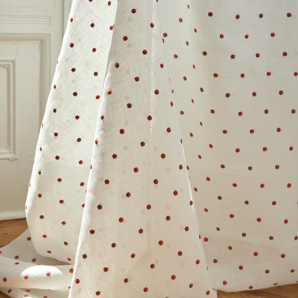 Embroidered Dots Sheer Fabric in Ivory/Rose