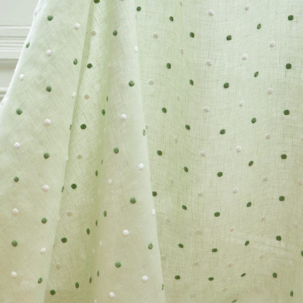 Embroidered Dots Sheer Fabric in Pistachio