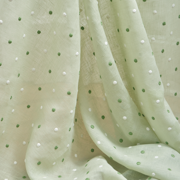 Embroidered Dots Sheer Fabric in Pistachio