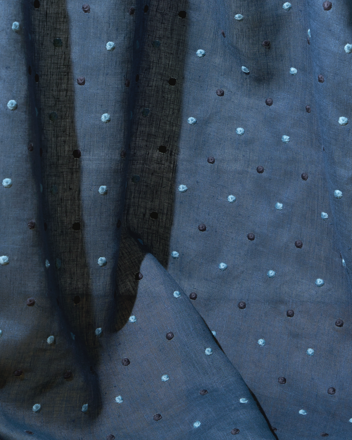 Embroidered Dots Fabric in Washed Navy
