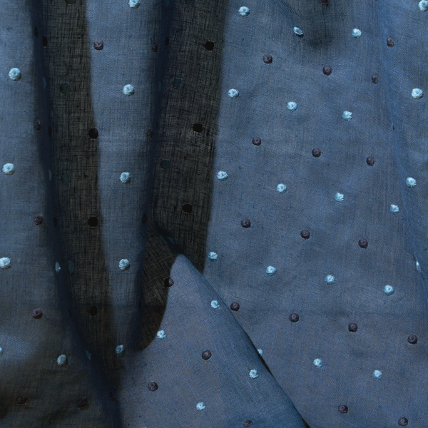 Embroidered Dots Sheer Fabric in Washed Navy
