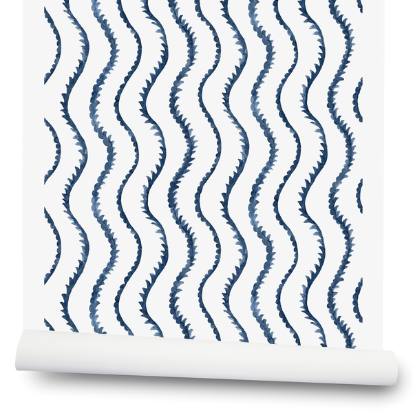Notched Vines Wallpaper in Navy
