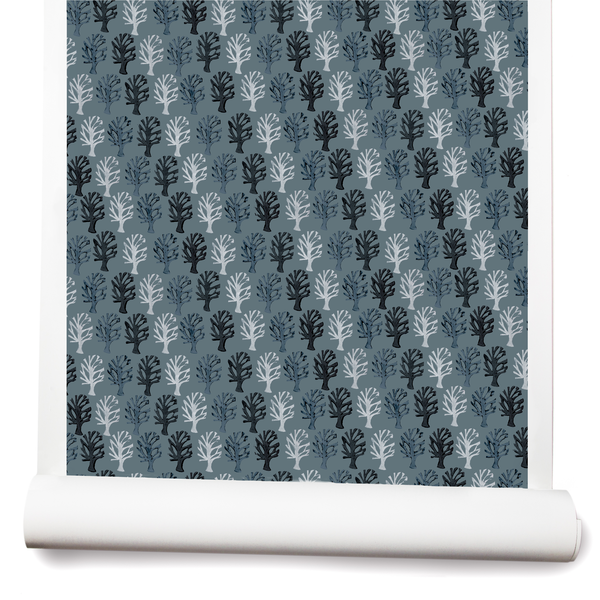 Orchard Wallpaper in Blue-Gray